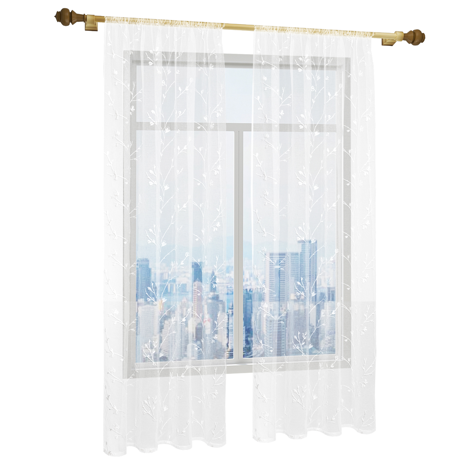 Geblümt Gardine Vorhang Kräuselband Voile Vorhänge Transparent Fenster Dekoschal 