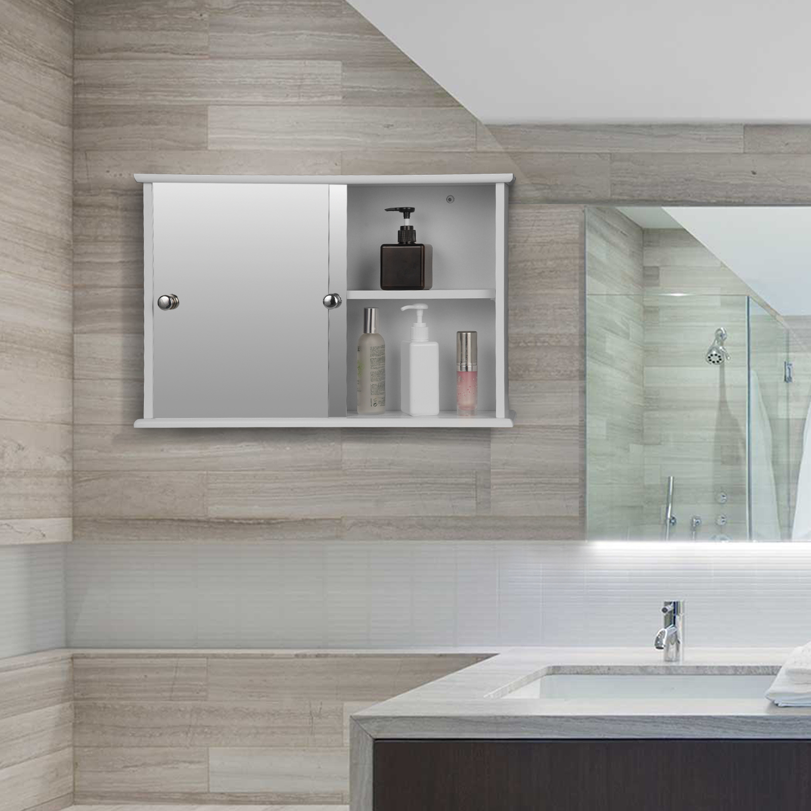 Spiegelschrank Hängeschrank Badschrank Spiegel Schminkschrank MDF Holz