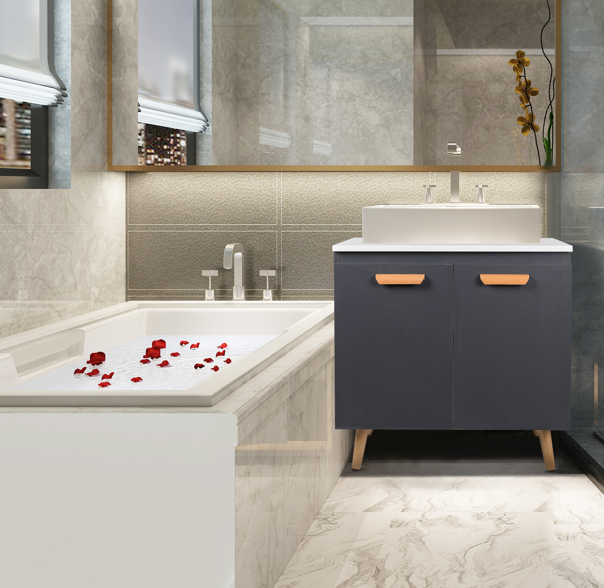 Waschtischunterschrank Grau Waschbecken Badmöbel Badezimmerschrank MDF