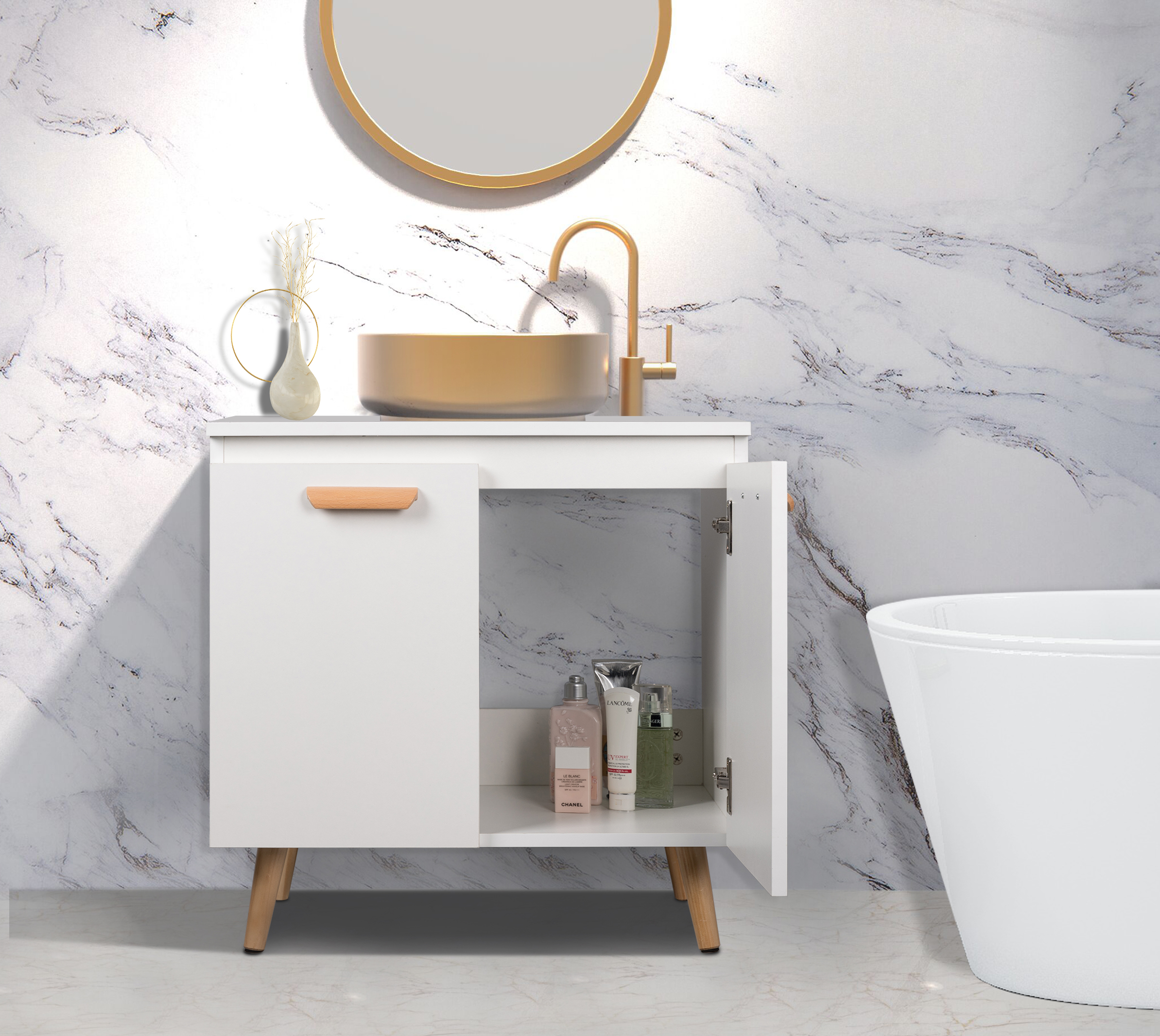 Waschtischunterschrank Weiß Badschrank Waschbecken Badmöbel