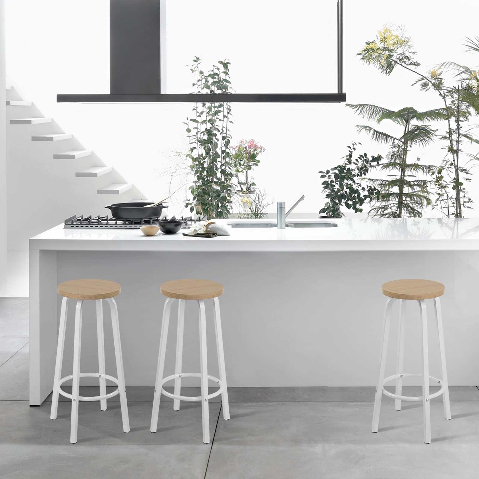 Barhocker Barstühle Hocker Küche Fußstütze Holz Rund Thekenhocker Helle