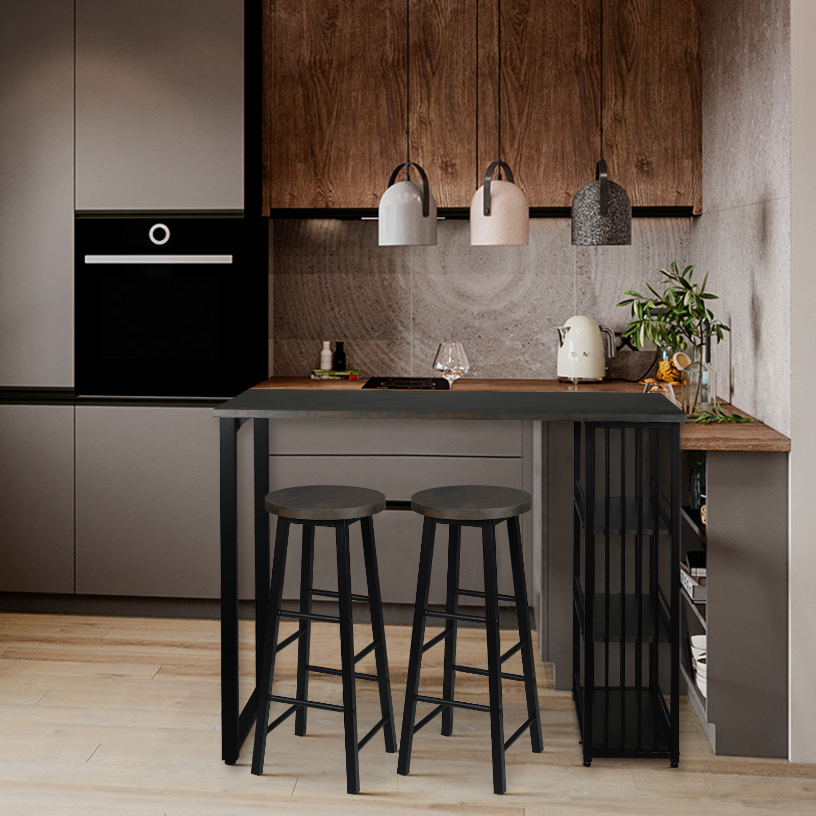 Bartisch mit 3 Regal Tisch Bartheke Tresen Stehtisch Küchentisch