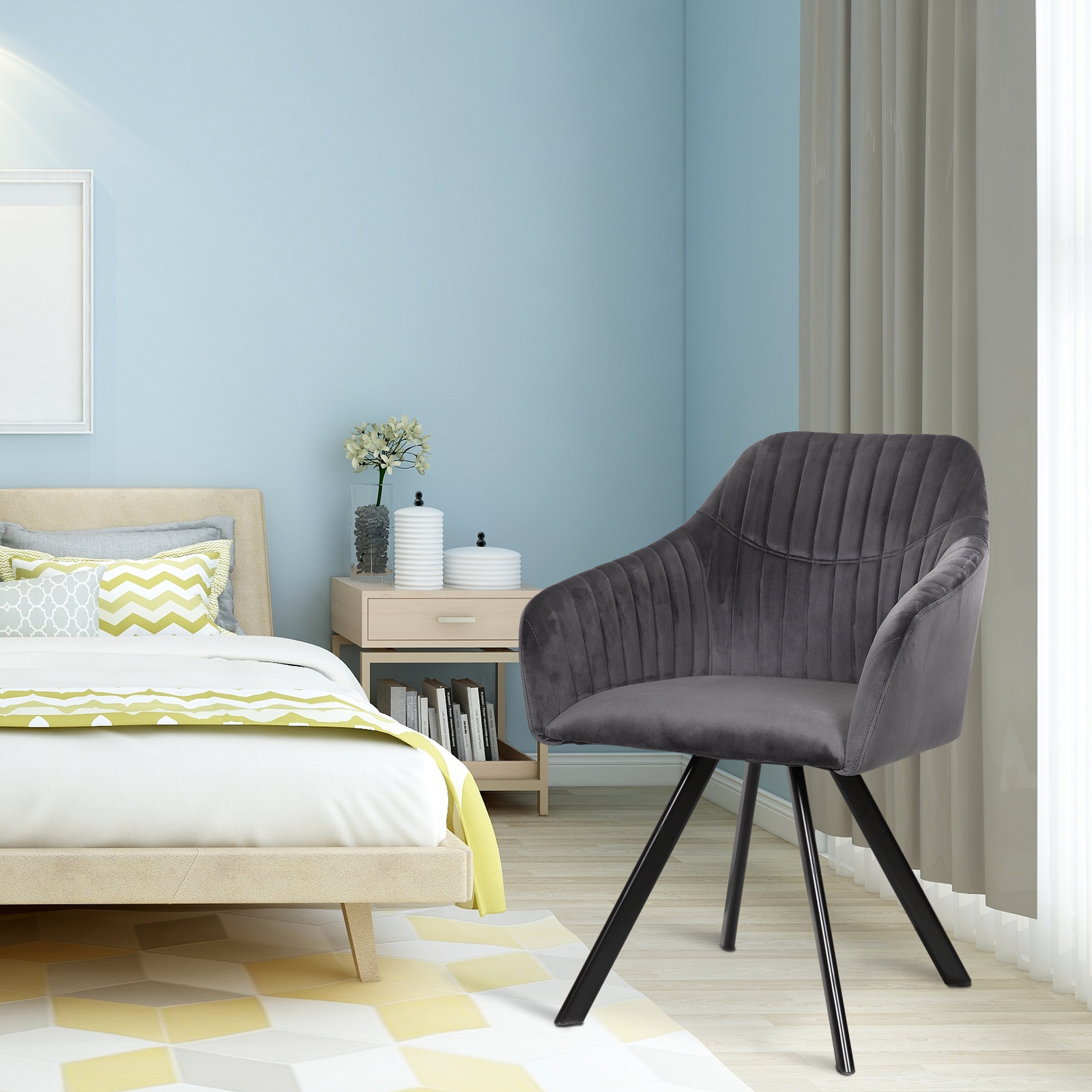 Esszimmerstuhl Küchenstuhl Polsterstuhl Wohnzimmerstuhl Samt Dunkelgrau