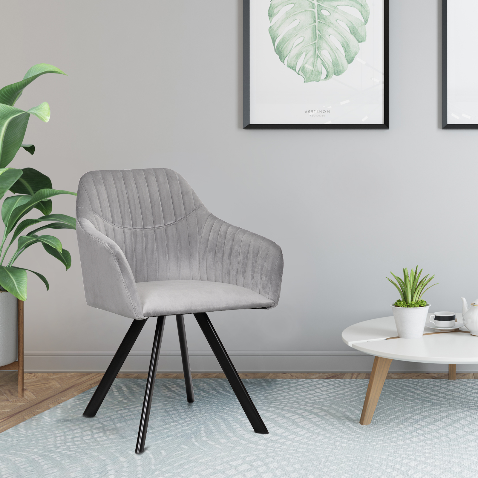 Esszimmerstuhl Küchenstuhl Polsterstuhl Wohnzimmerstuhl Samt Hellgrau