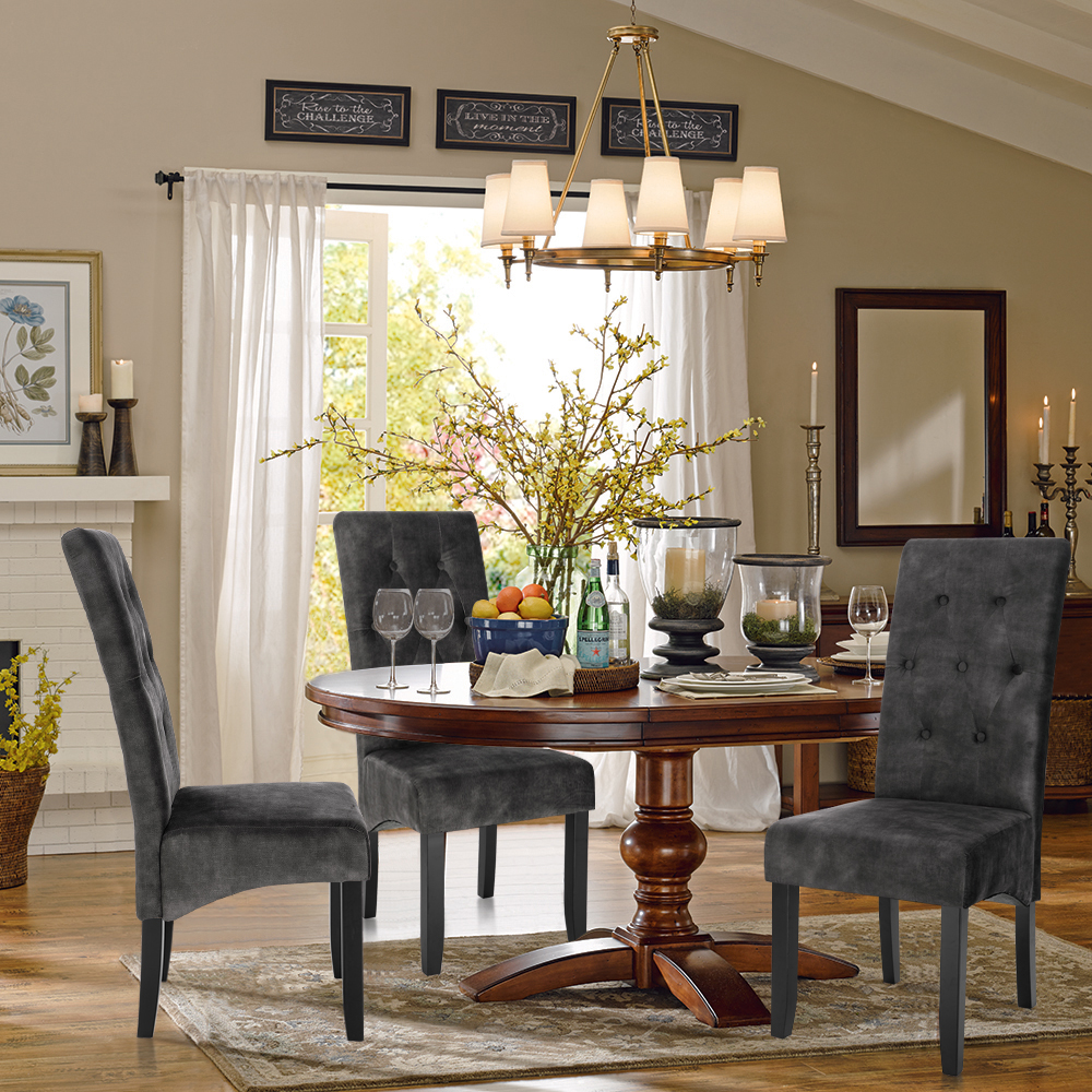 2xEsszimmerstühle Polsterstuhl Samt Holzbeine mit Rücklehne Dunkelgrau