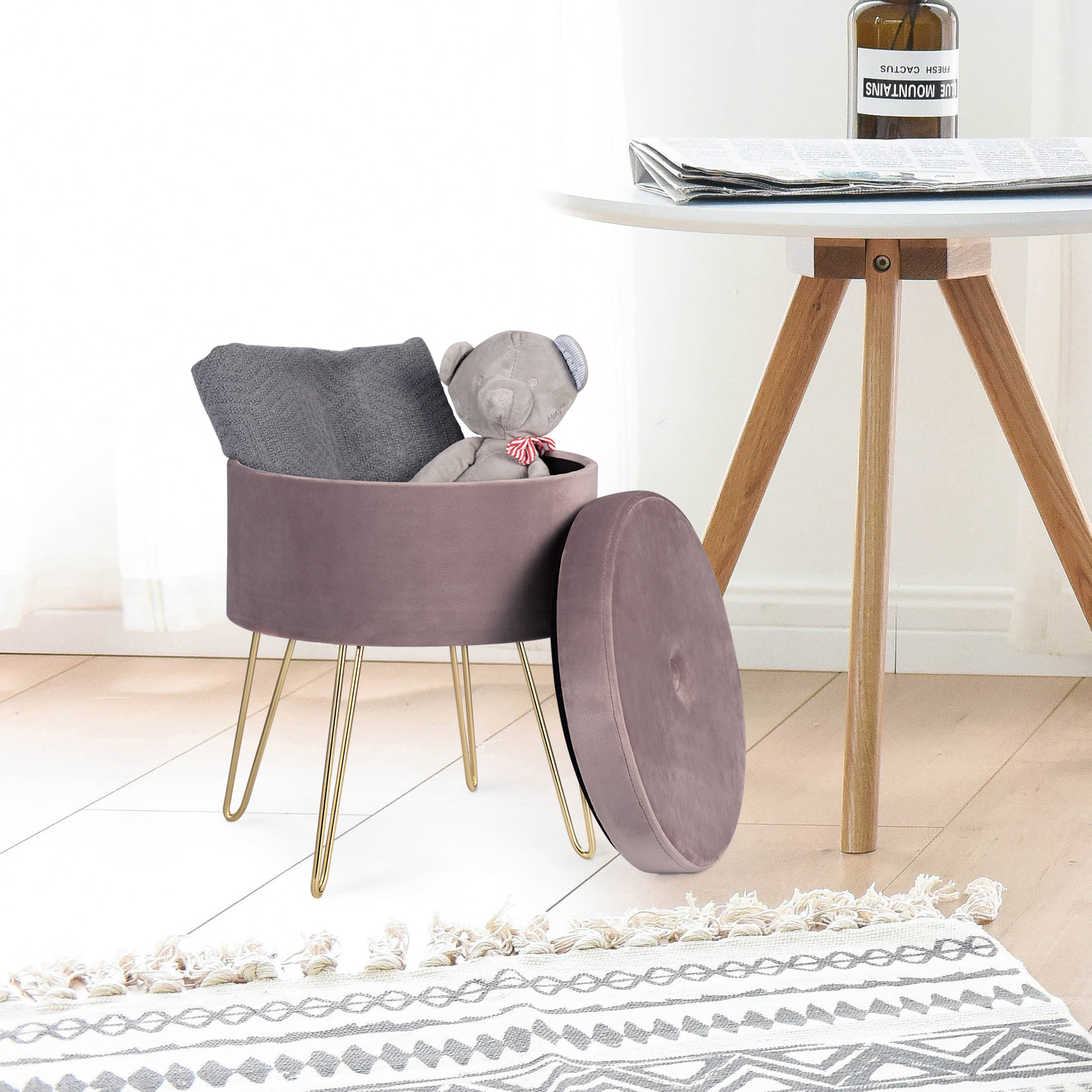 Samthocker Sitzhocker Fußhocker Hocker Ottomane Stauraum für