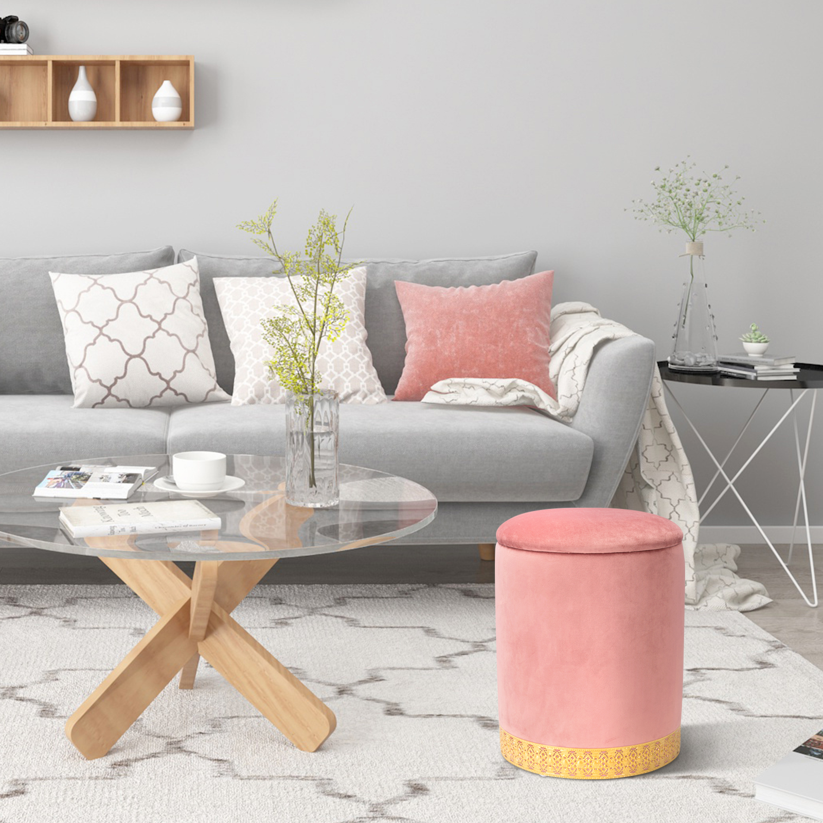 Samthocker mit Stauraum Sitzhocker Sitzpouf Fußhocker Polsterhocker