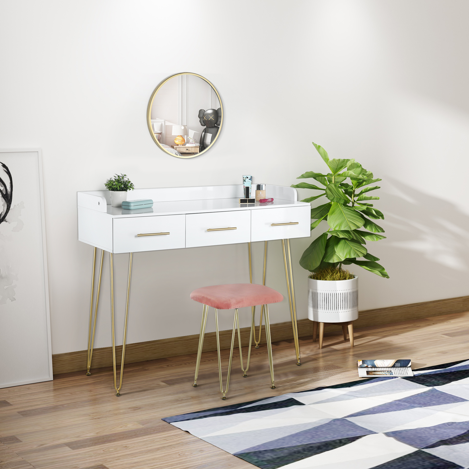 Schminktisch mit Spiegel Rosa Frisiertisch Kosmetiktisch Schlafzimmer